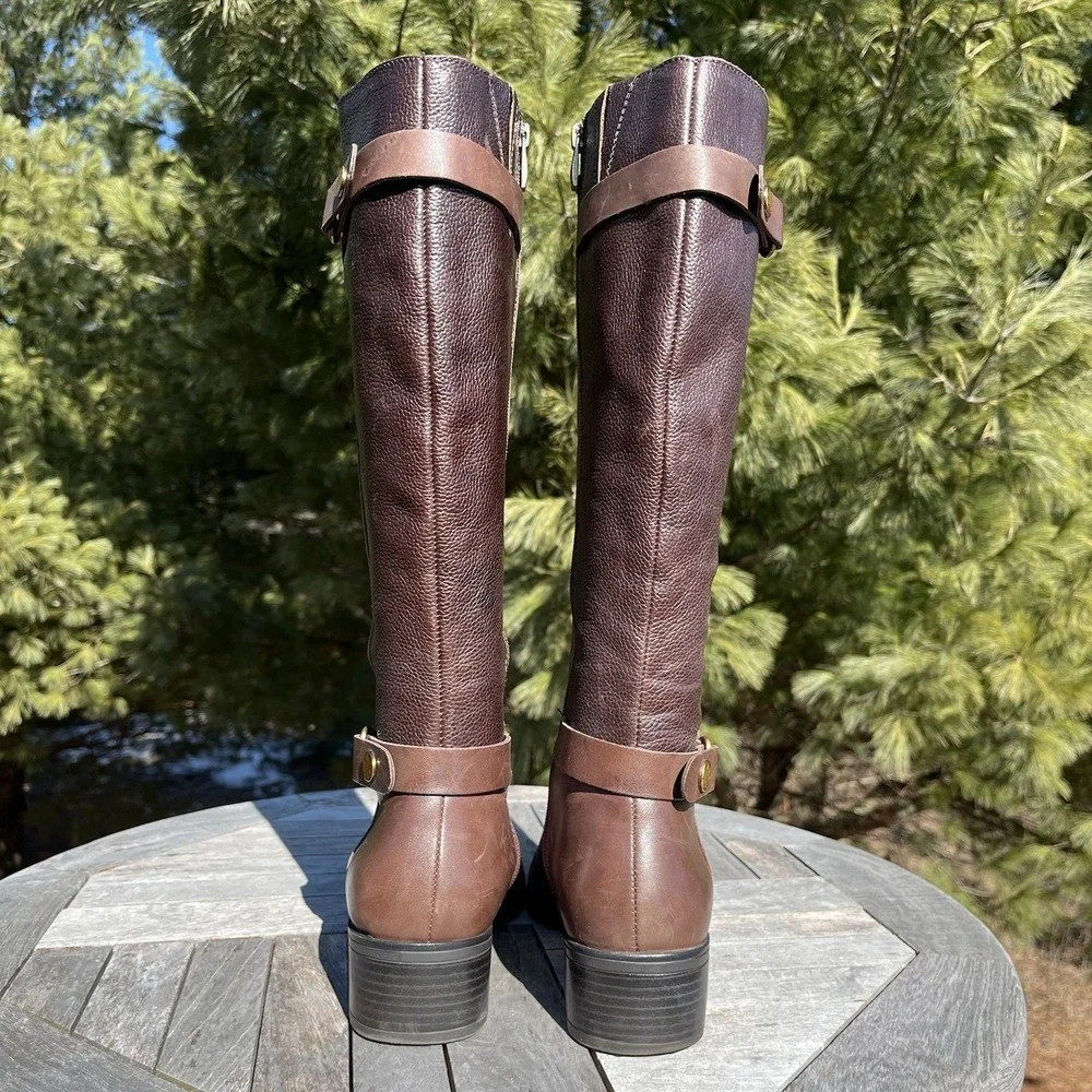 Franco Sarto L-Crash Riding Boots Womens Size 9 Brown Leather Tall Full Zip‎